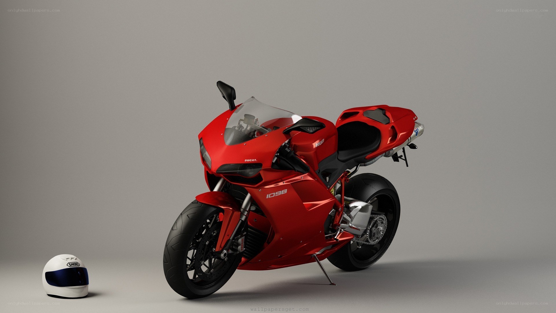 Red Ducati motorcycle with helmet