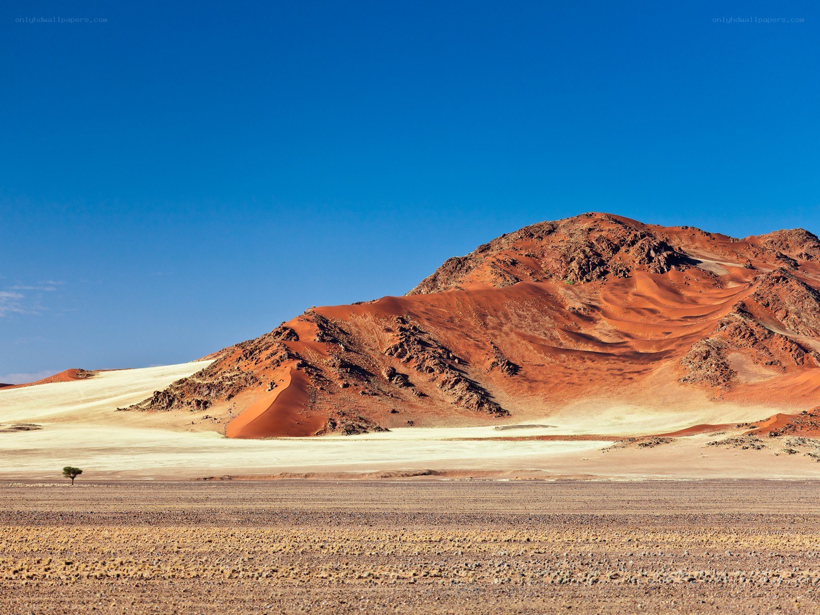 Red dunes under blue sky