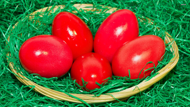 Red Eggs in Basket — Festive