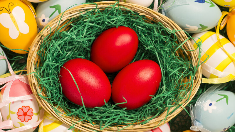 Red Eggs in Basket