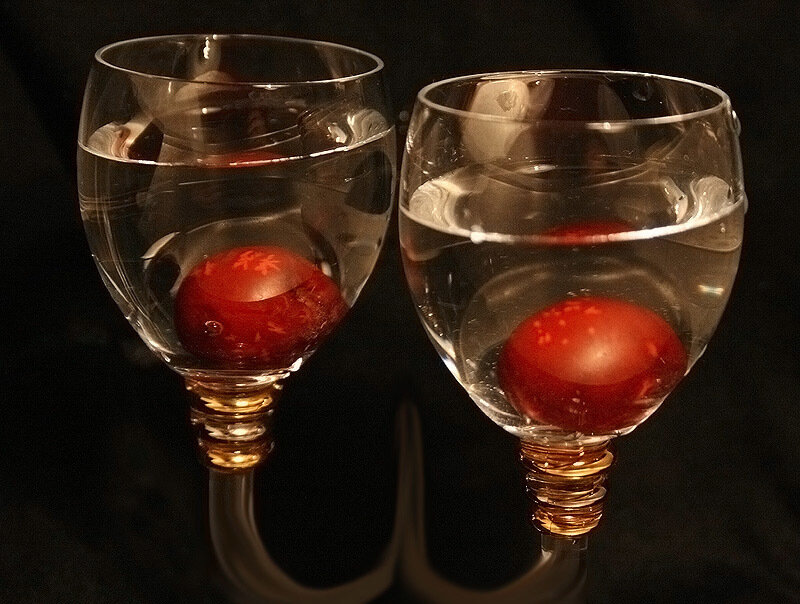 Red Eggs in Wine Glasses