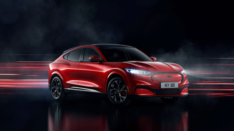 Red Electric Car — Dramatic, Night