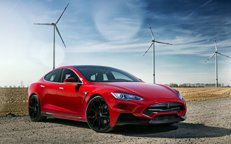 Red Electric Car — Dramatic