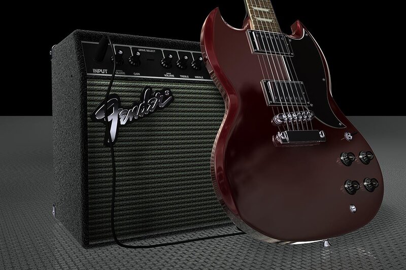Red Electric Guitar — Dramatic, 3d Render