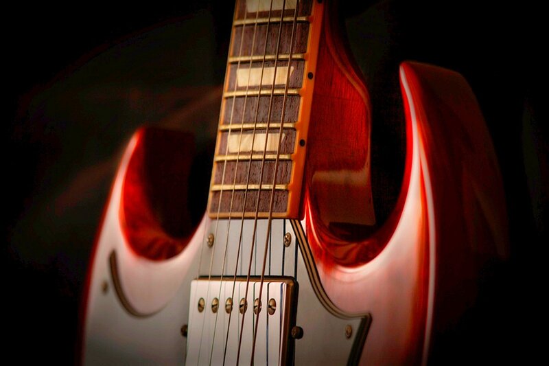 Red Electric Guitar — Dramatic, Photograph