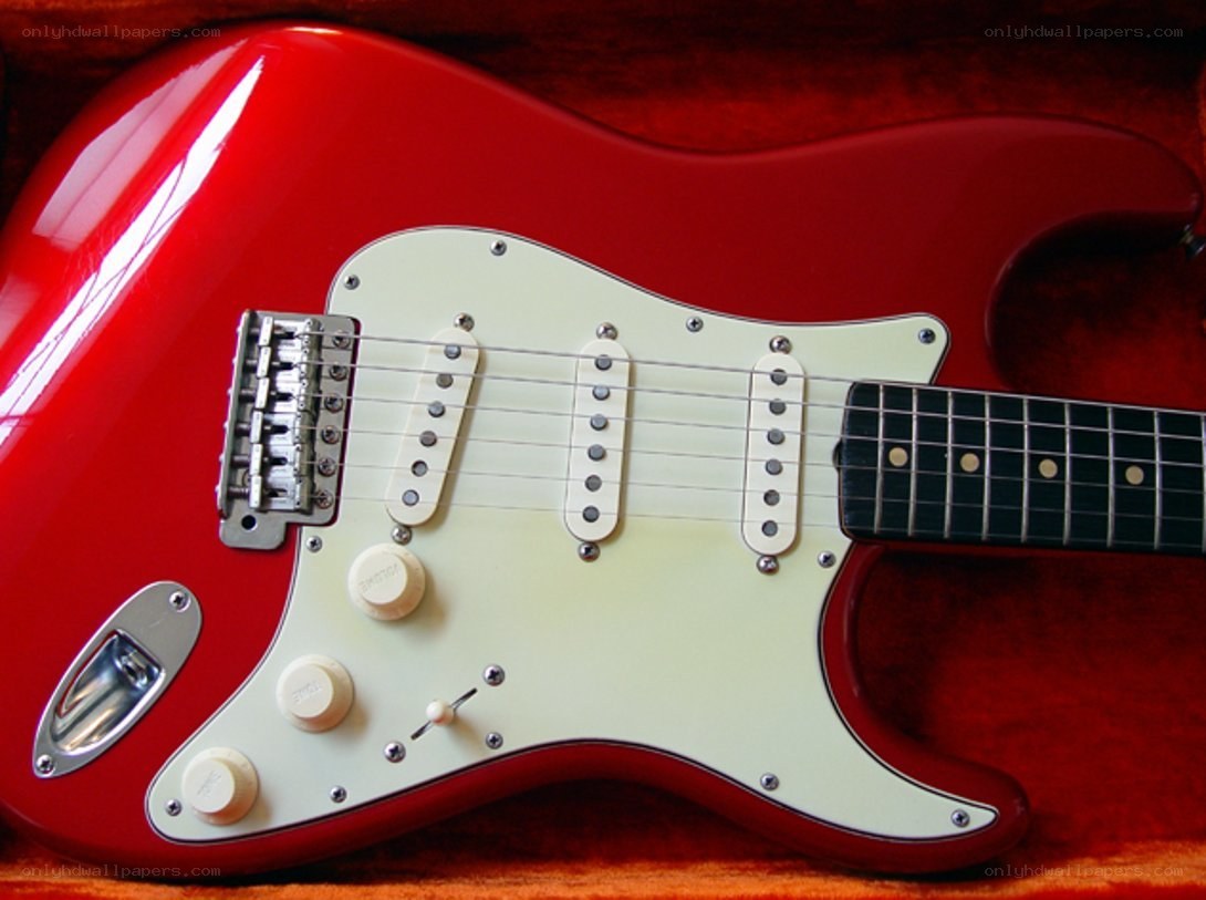 red electric guitar in case