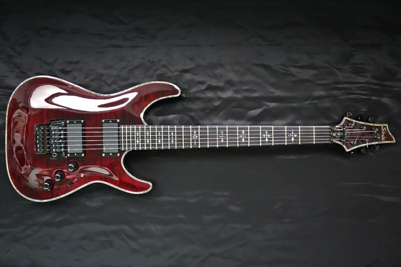 Red Electric Guitar — Neutral, Photograph, Black Background, Fretboard