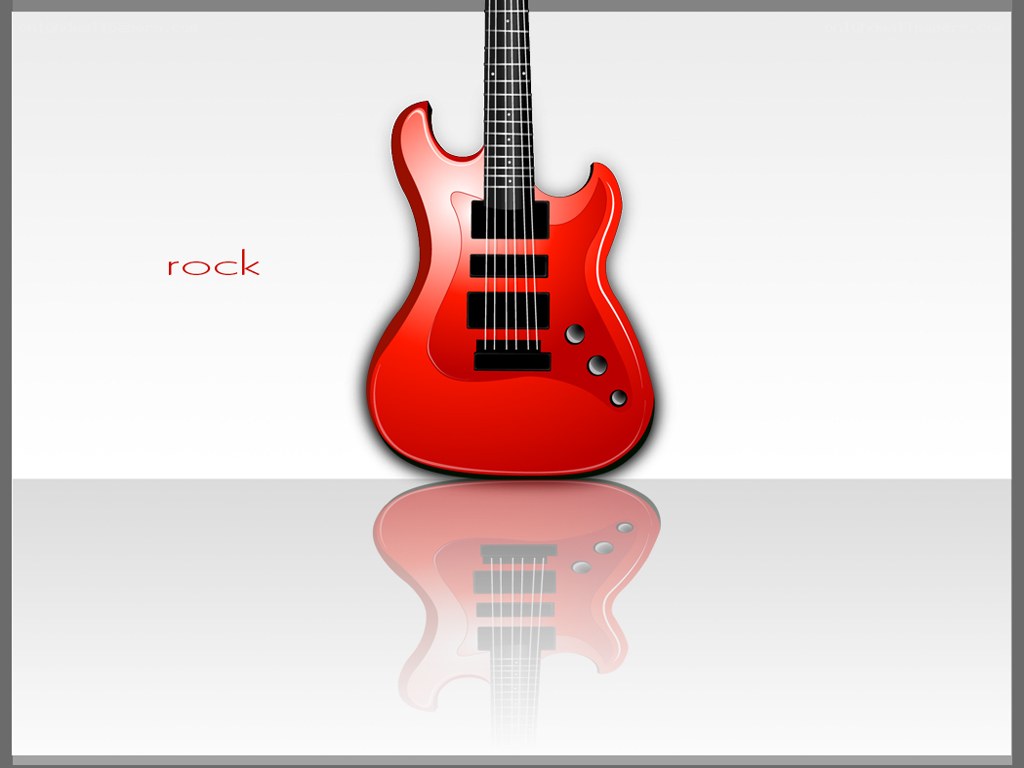 red electric guitar on reflective surface