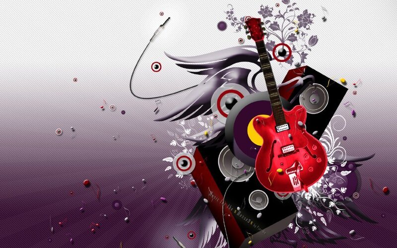 Red Electric Guitar — Purple, Dynamic, Digital Art, Speaker, Wing
