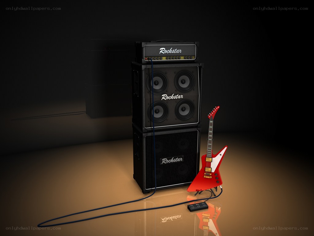 Red electric guitar with amplifier