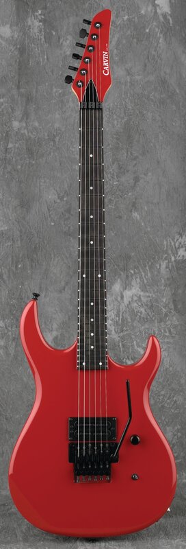 red electric guitar with black hardware