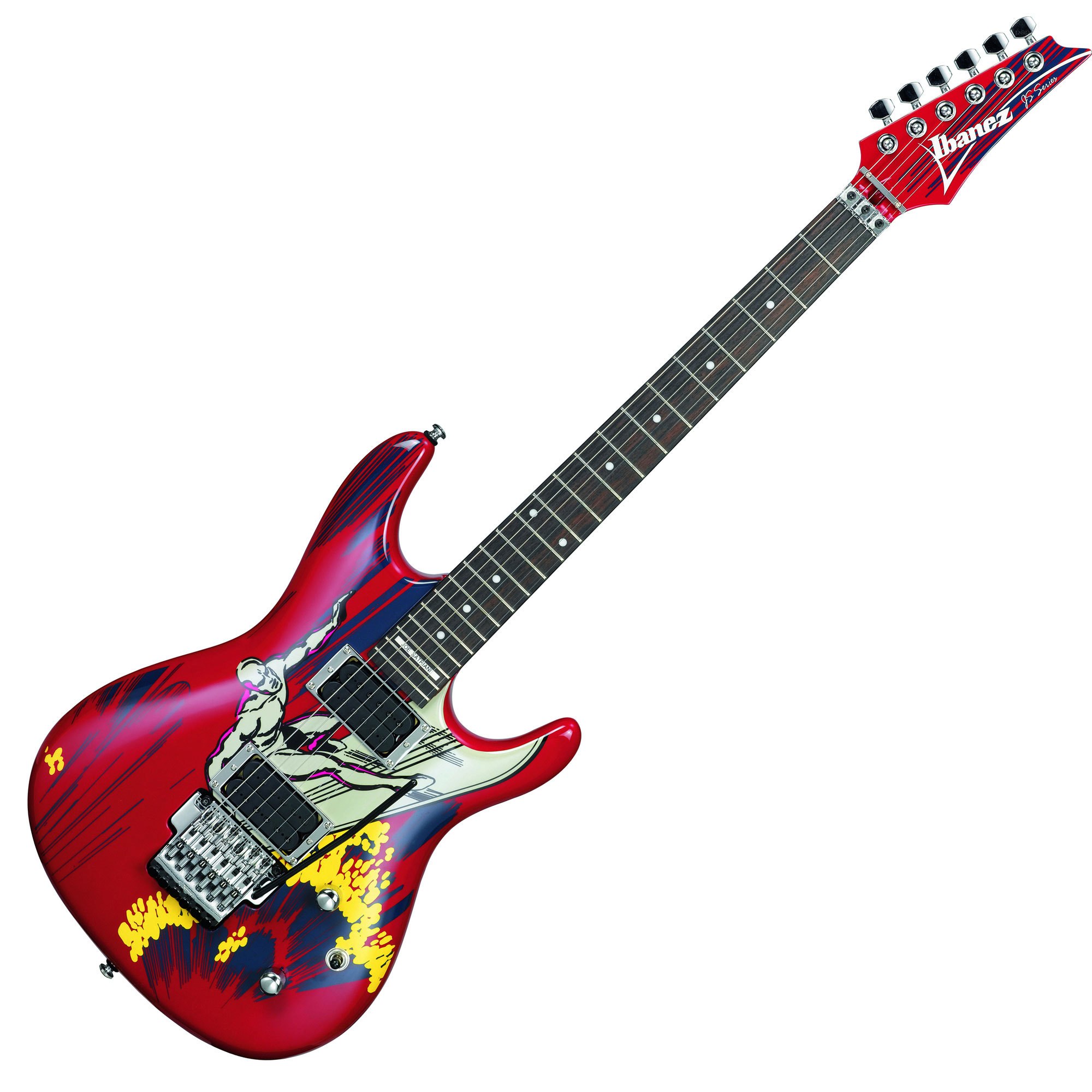 red electric guitar with graphic design
