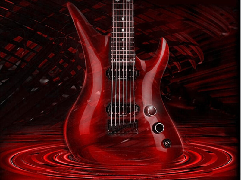 Red electric guitar with ripple effect