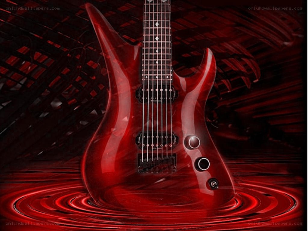 Red electric guitar with ripple effect