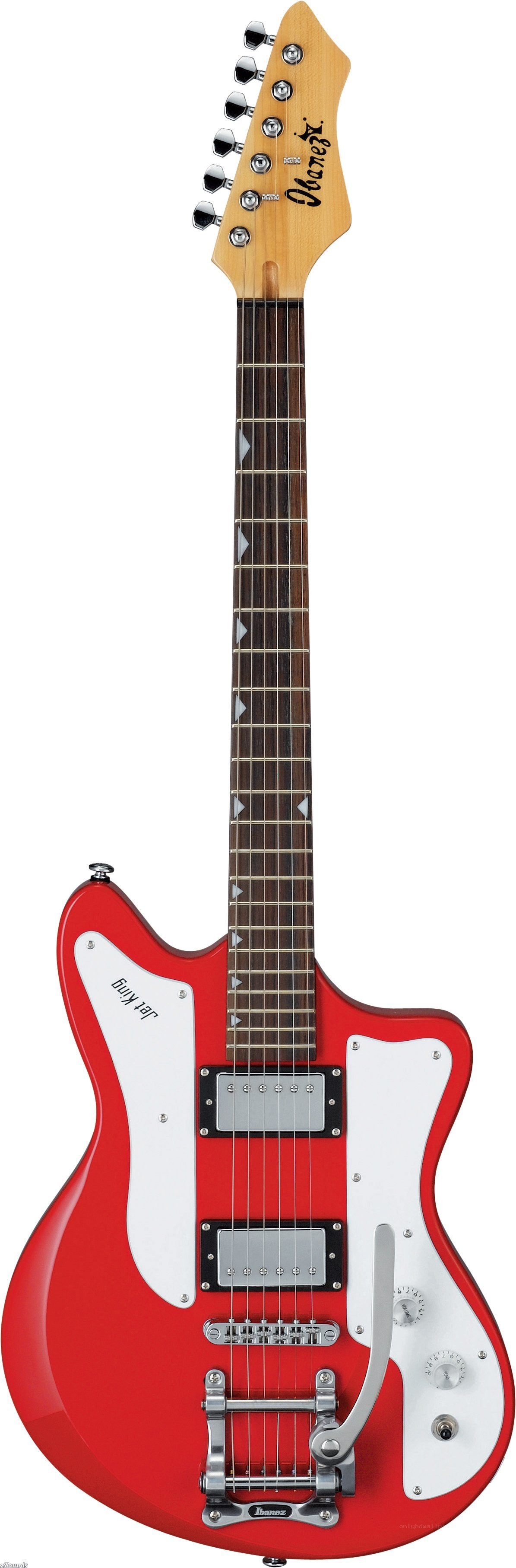red electric guitar with white pickguard