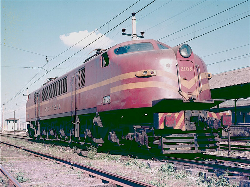 Red Electric Locomotive — Calm, Afternoon