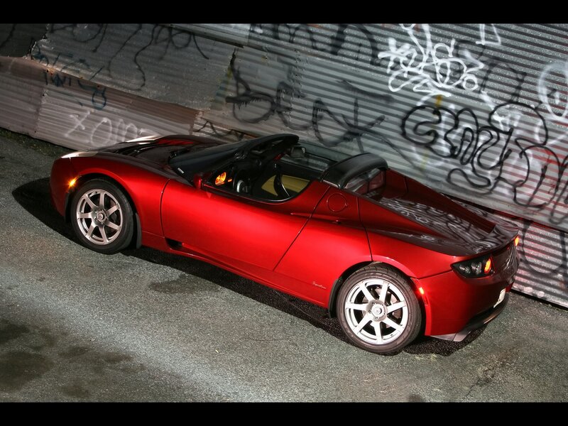 Red Electric Roadster — Dramatic, Night, Photograph