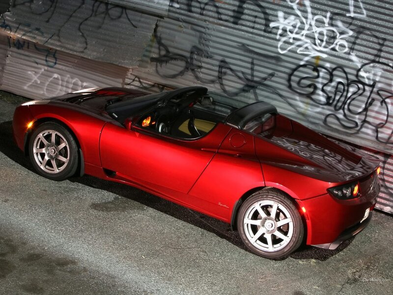 Red Electric Roadster — Dramatic, Night