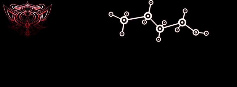 red emblem and molecule diagram