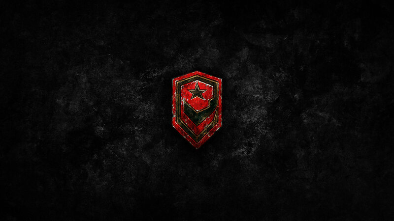 red emblem on dark background