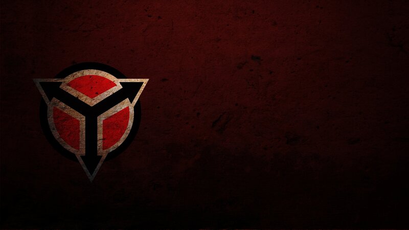 red emblem on dark background