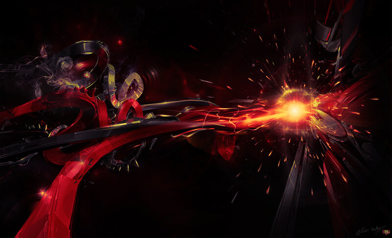 Red energy explosion artwork