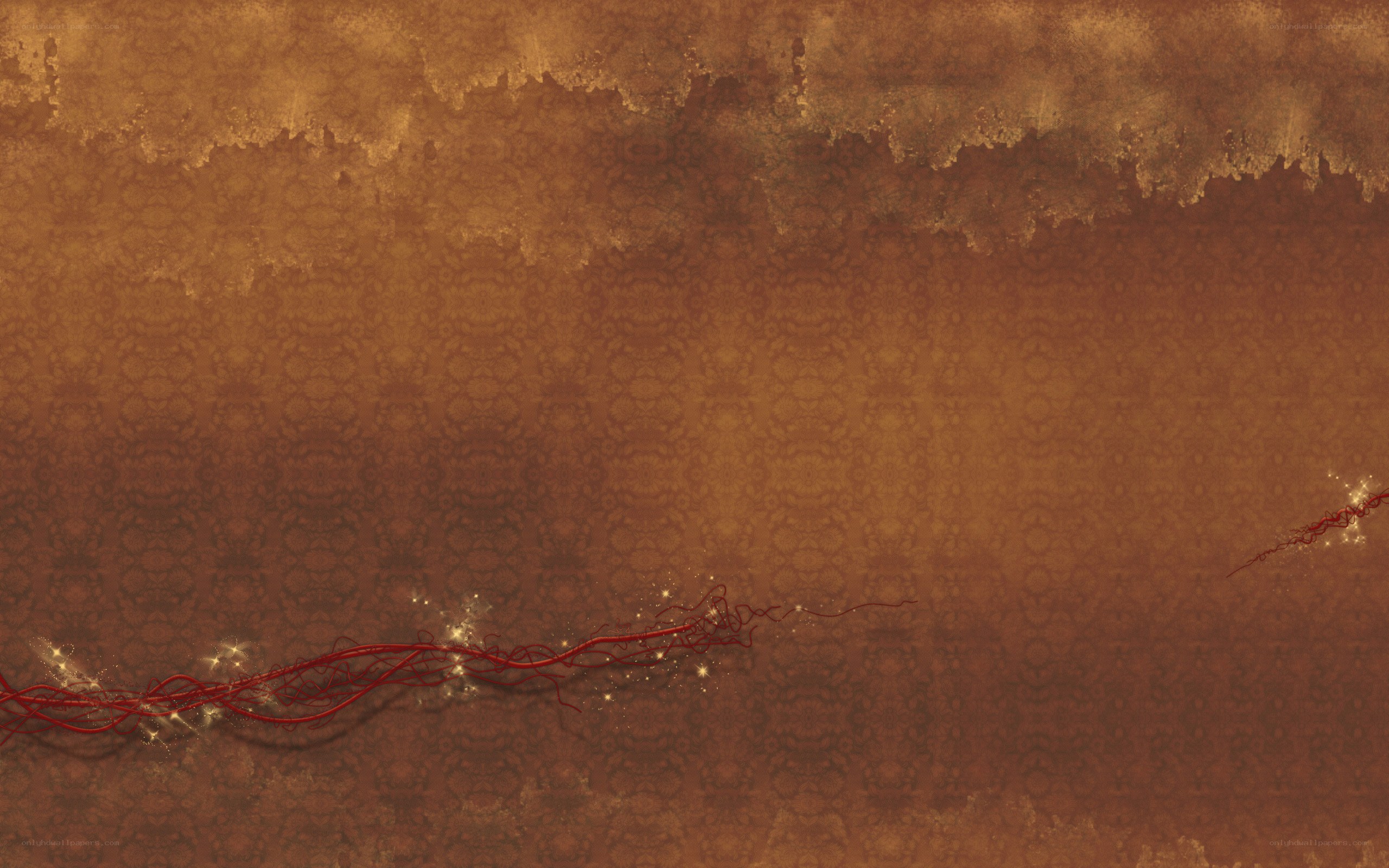 Red energy lines on brown background