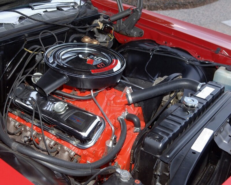 red engine bay with air cleaner