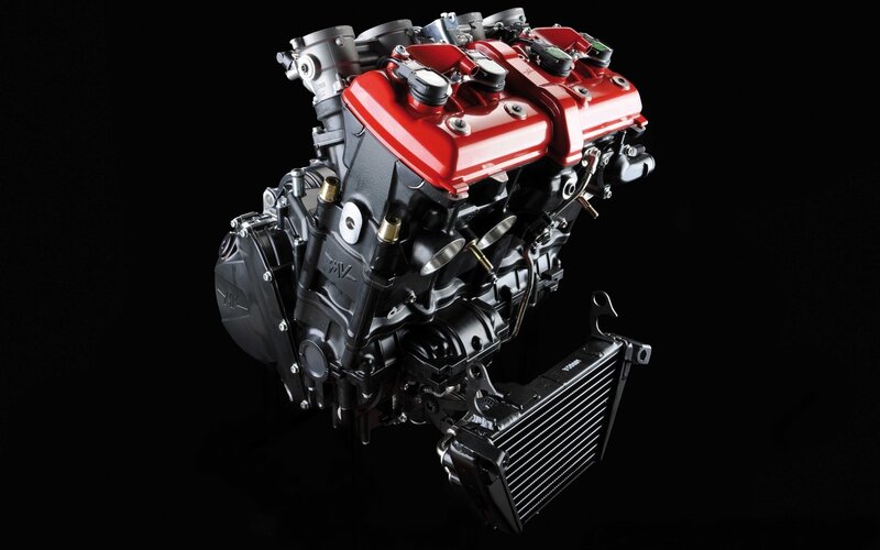 red engine with radiator