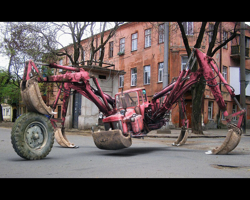 Red excavator spider machine