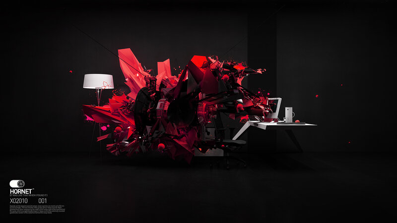 Red explosion in dark room
