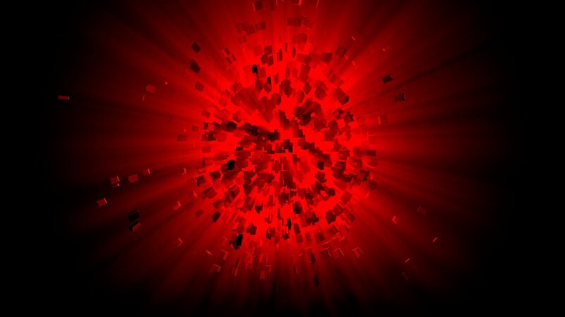 Red explosion of cubes