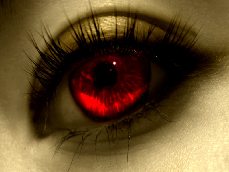 Red Eye Close-up — Dramatic, Photograph, Eyelashes, Black