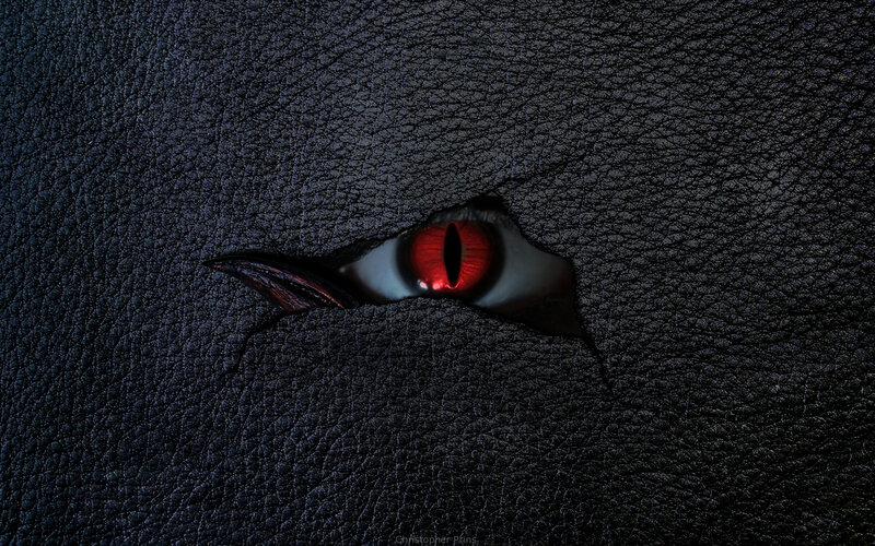 red eye in black leather
