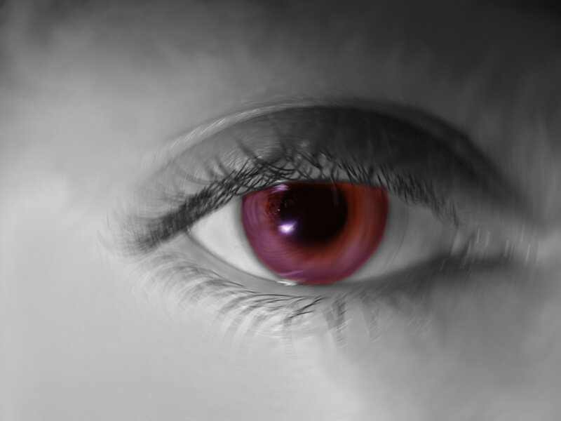 red eye in grayscale
