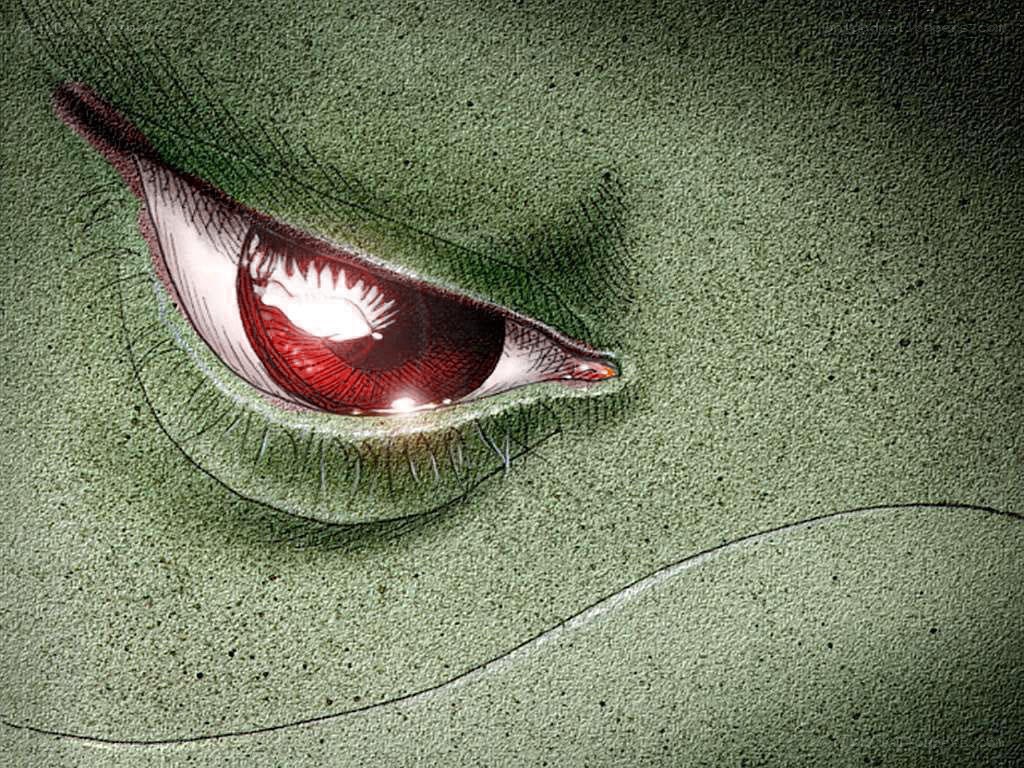 red eye on green skin