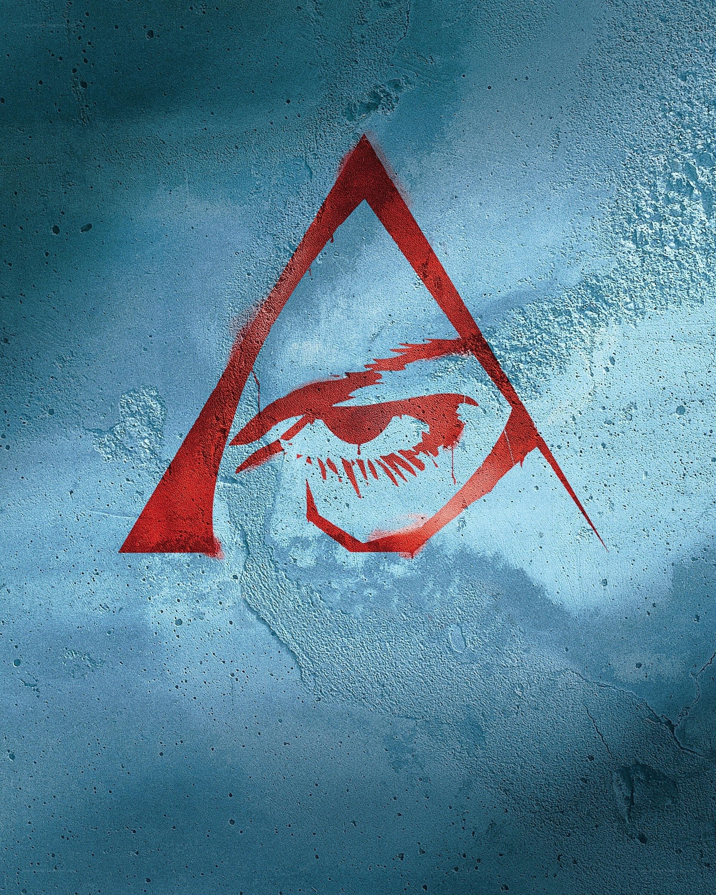 Red eye symbol on blue wall