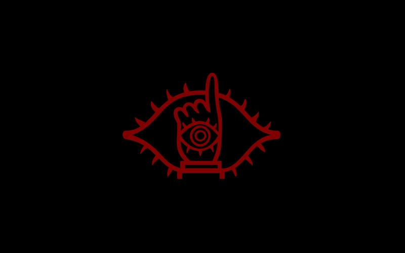 red eye symbol with hand