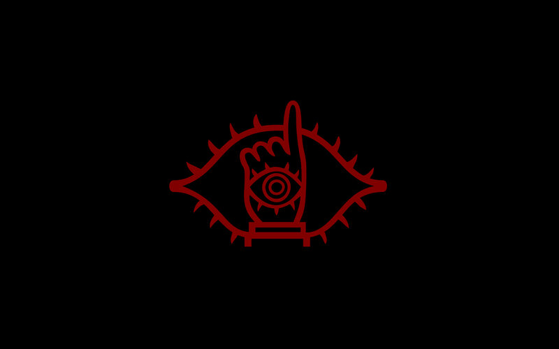 red eye symbol with hand