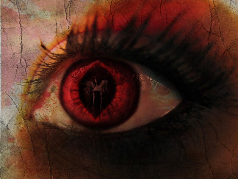 Red Eye with Angel Figure