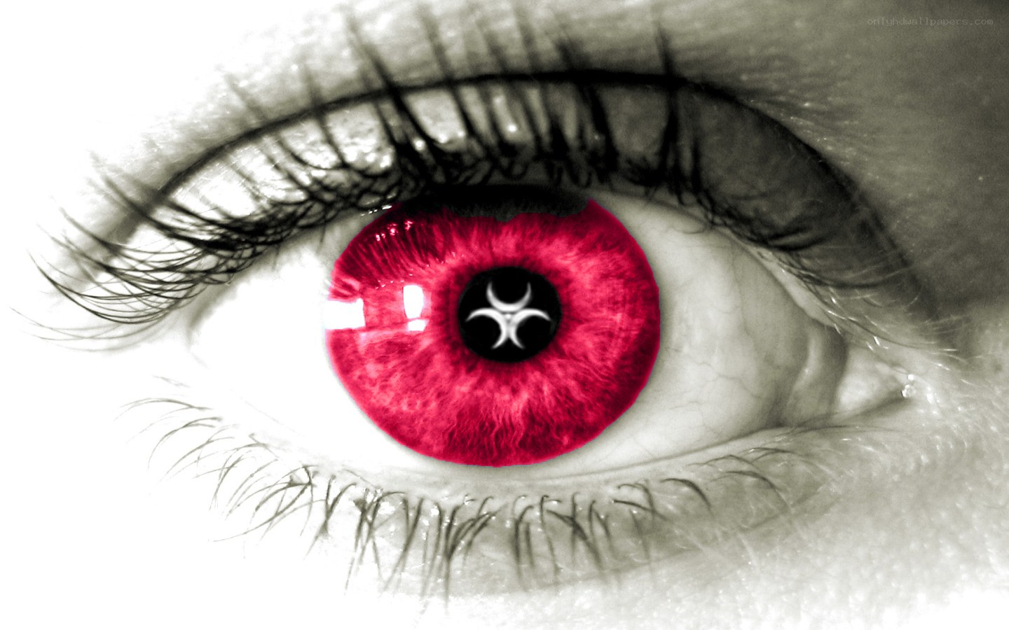 red eye with biohazard symbol