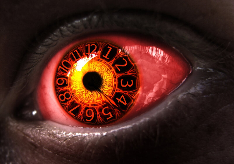 Red eye with clock design