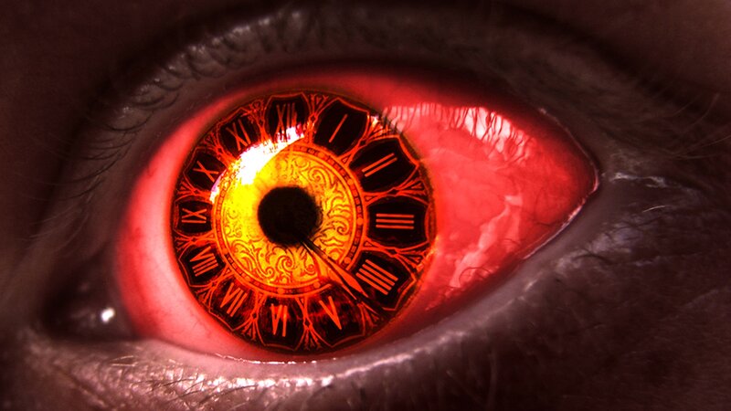 Red Eye with Clock — Dramatic, Digital Art