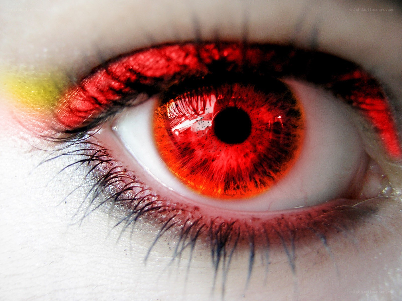 red eye with colorful makeup