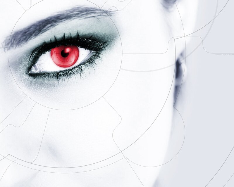 red eye with digital overlay