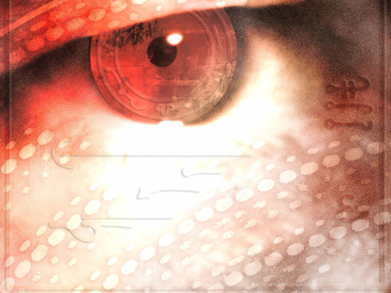Red eye with digital overlay
