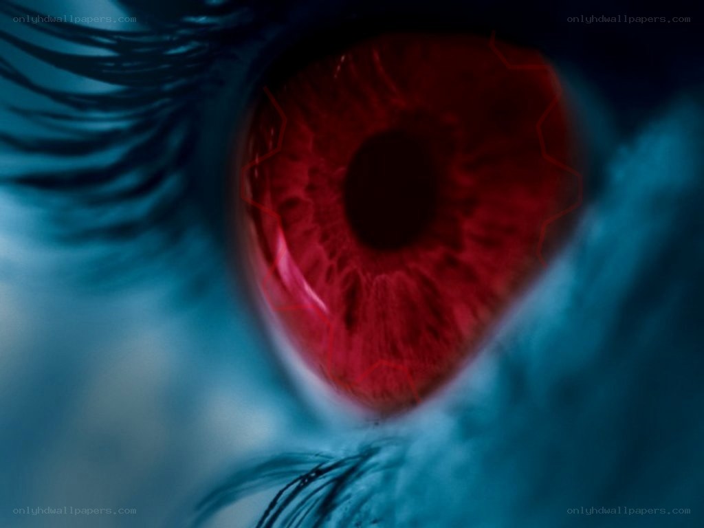 red eye with digital overlay
