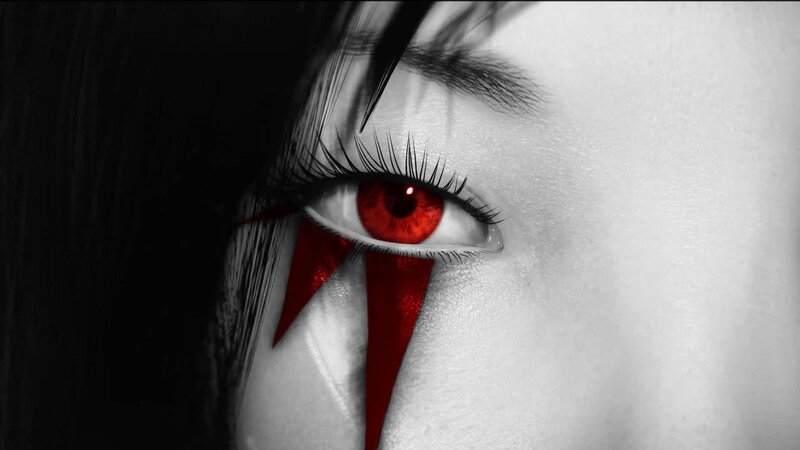 red eye with dramatic makeup