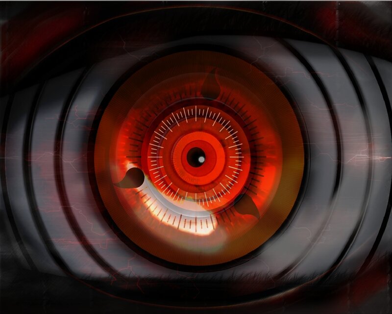 red eye with mechanical iris