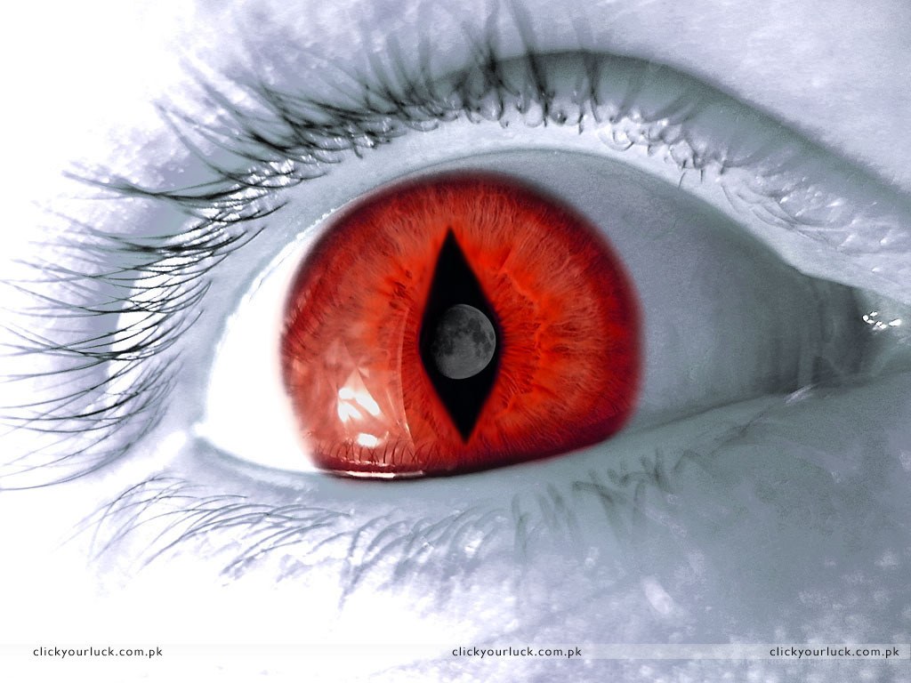 red eye with moon pupil